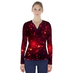 Firework-star-light-design V-neck Long Sleeve Top by Jancukart