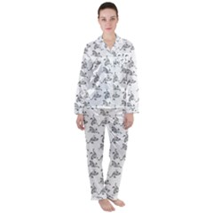 Robot Dog Drawing Motif Pattern Satin Long Sleeve Pajamas Set by dflcprintsclothing