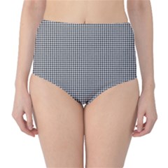 Soot Black And White Handpainted Houndstooth Check Watercolor Pattern Classic High-waist Bikini Bottoms by PodArtist