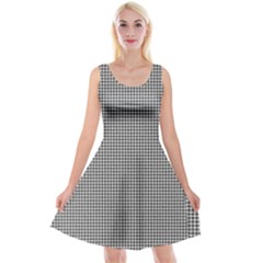 Soot Black And White Handpainted Houndstooth Check Watercolor Pattern Reversible Velvet Sleeveless Dress by PodArtist