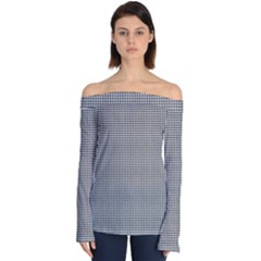 Soot Black And White Handpainted Houndstooth Check Watercolor Pattern Off Shoulder Long Sleeve Top by PodArtist