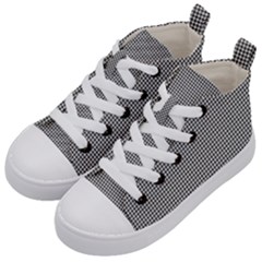 Soot Black And White Handpainted Houndstooth Check Watercolor Pattern Kids  Mid-top Canvas Sneakers by PodArtist