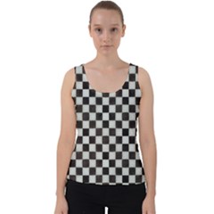 Large Black And White Watercolored Checkerboard Chess Velvet Tank Top by PodArtist