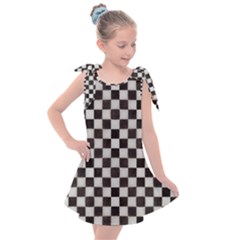 Large Black And White Watercolored Checkerboard Chess Kids  Tie Up Tunic Dress by PodArtist