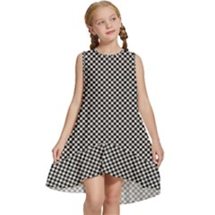 Small Black And White Watercolor Checkerboard Chess Kids  Frill Swing Dress by PodArtist