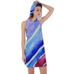 Painting-abstract-blue-pink-spots Racer Back Hoodie Dress by Jancukart