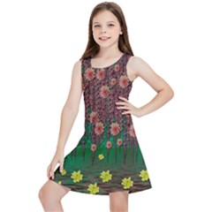 Floral Vines Over Lotus Pond In Meditative Tropical Style Kids  Lightweight Sleeveless Dress by pepitasart