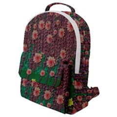 Floral Vines Over Lotus Pond In Meditative Tropical Style Flap Pocket Backpack (small) by pepitasart