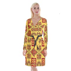 Abstract Pattern Geometric Backgrounds Long Sleeve Velvet Front Wrap Dress by Eskimos