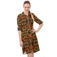 Folk Flowers Print Floral Pattern Ethnic Art Long Sleeve Mini Shirt Dress by Eskimos