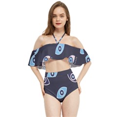 Eyes Evil Eye Blue Pattern Design Halter Flowy Bikini Set  by artworkshop