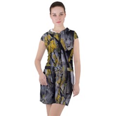 Rock Wall Crevices Geology Pattern Shapes Texture Drawstring Hooded Dress by artworkshop