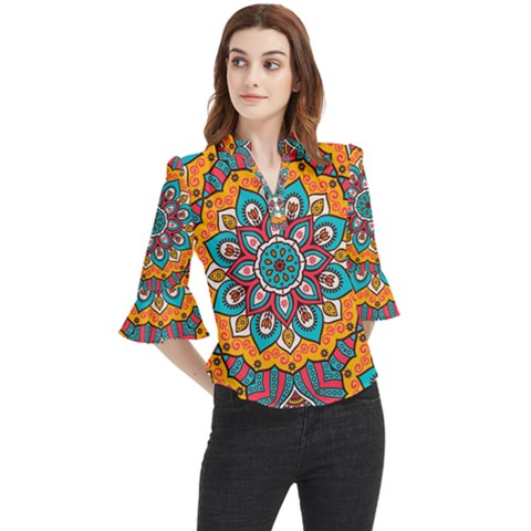 Mandala Spirit Loose Horn Sleeve Chiffon Blouse by zappwaits