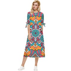 Mandala Spirit Bow Sleeve Chiffon Midi Dress by zappwaits