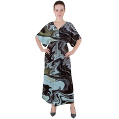 Abstract Painting Black V-neck Boho Style Maxi Dress by nateshop