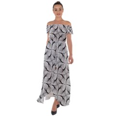 Abstract-gray Off Shoulder Open Front Chiffon Dress by nateshop