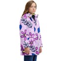 Flowers purple Kid s Hooded Longline Puffer Jacket View2