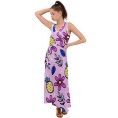 Flowers Purple V-neck Chiffon Maxi Dress by nateshop