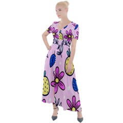 Flowers Purple Button Up Short Sleeve Maxi Dress by nateshop