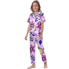 Flowers Purple Kids  Satin Short Sleeve Pajamas Set by nateshop