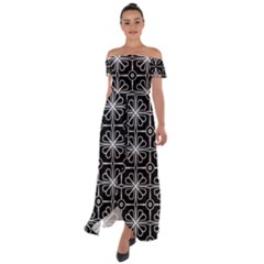 Seamless-pattern Black Off Shoulder Open Front Chiffon Dress by nateshop