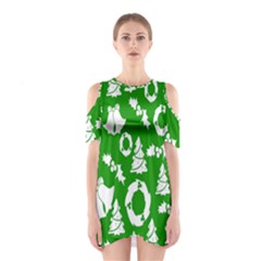 Green  Background Card Christmas  Shoulder Cutout One Piece Dress by artworkshop