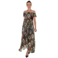 Bird-peacock Off Shoulder Open Front Chiffon Dress by nateshop