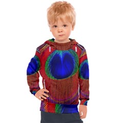 Peacock Plumage Fearher Bird Pattern Kids  Hooded Pullover by Sapixe