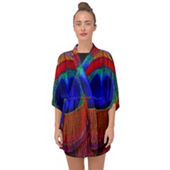 Peacock Plumage Fearher Bird Pattern Half Sleeve Chiffon Kimono by Sapixe