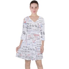 Math Formula Pattern Quarter Sleeve Ruffle Waist Dress by Sapixe