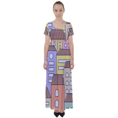 Houses City Architecture Building High Waist Short Sleeve Maxi Dress by Sapixe