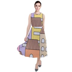 Houses City Architecture Building Round Neck Boho Dress by Sapixe