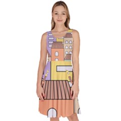 Houses City Architecture Building Knee Length Skater Dress With Pockets by Sapixe