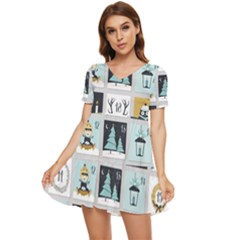 Advent Calendar Tiered Short Sleeve Babydoll Dress by Sapixe