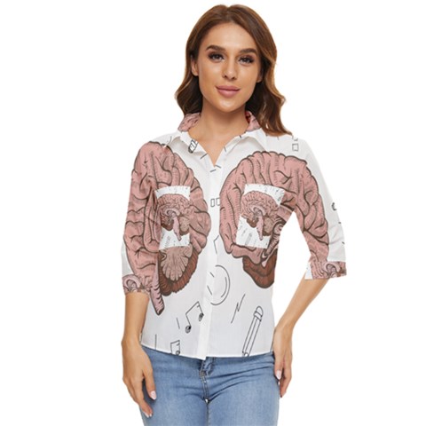 Cerebrum Human Structure Cartoon Human Brain Women s Quarter Sleeve Pocket Shirt by Sapixe