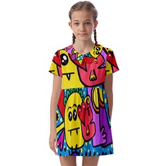 Cartoon Kids  Asymmetric Collar Dress by nateshop