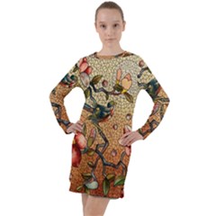 Flower Cubism Mosaic Vintage Long Sleeve Hoodie Dress by Sapixe