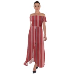 Stripes-red Off Shoulder Open Front Chiffon Dress by nateshop