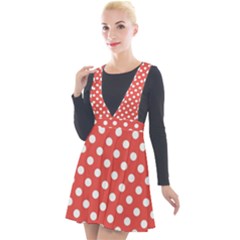 Polka-dots-red White,polkadot Plunge Pinafore Velour Dress by nateshop