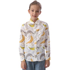 Seamless Stylish Pattern-with-fresh-yellow-bananas-background Kids  Long Sleeve Shirt by Wegoenart