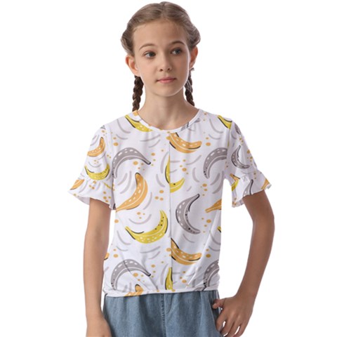 Seamless Stylish Pattern-with-fresh-yellow-bananas-background Kids  Cuff Sleeve Scrunch Bottom Tee by Wegoenart