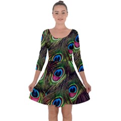 Peacock-army Quarter Sleeve Skater Dress by nateshop