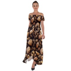 Coffe Off Shoulder Open Front Chiffon Dress by nateshop