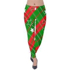 Background-green Red Star Velvet Leggings by nateshop