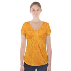 Background-yellow Short Sleeve Front Detail Top by nateshop