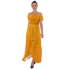 Background-yellow Off Shoulder Open Front Chiffon Dress by nateshop