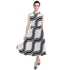 Diagonal-black White Round Neck Boho Dress by nateshop