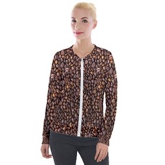 Coffee Beans Food Texture Velvet Zip Up Jacket by artworkshop