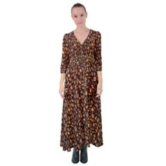 Coffee Beans Food Texture Button Up Maxi Dress by artworkshop