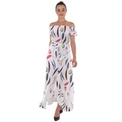 Watercolor-fruit Off Shoulder Open Front Chiffon Dress by nateshop